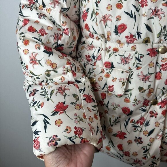 J Crew Puffer Jacket Womens XXS Cream Floral Cottagecore Grannycore Warm Boho - Picture 5 of 16